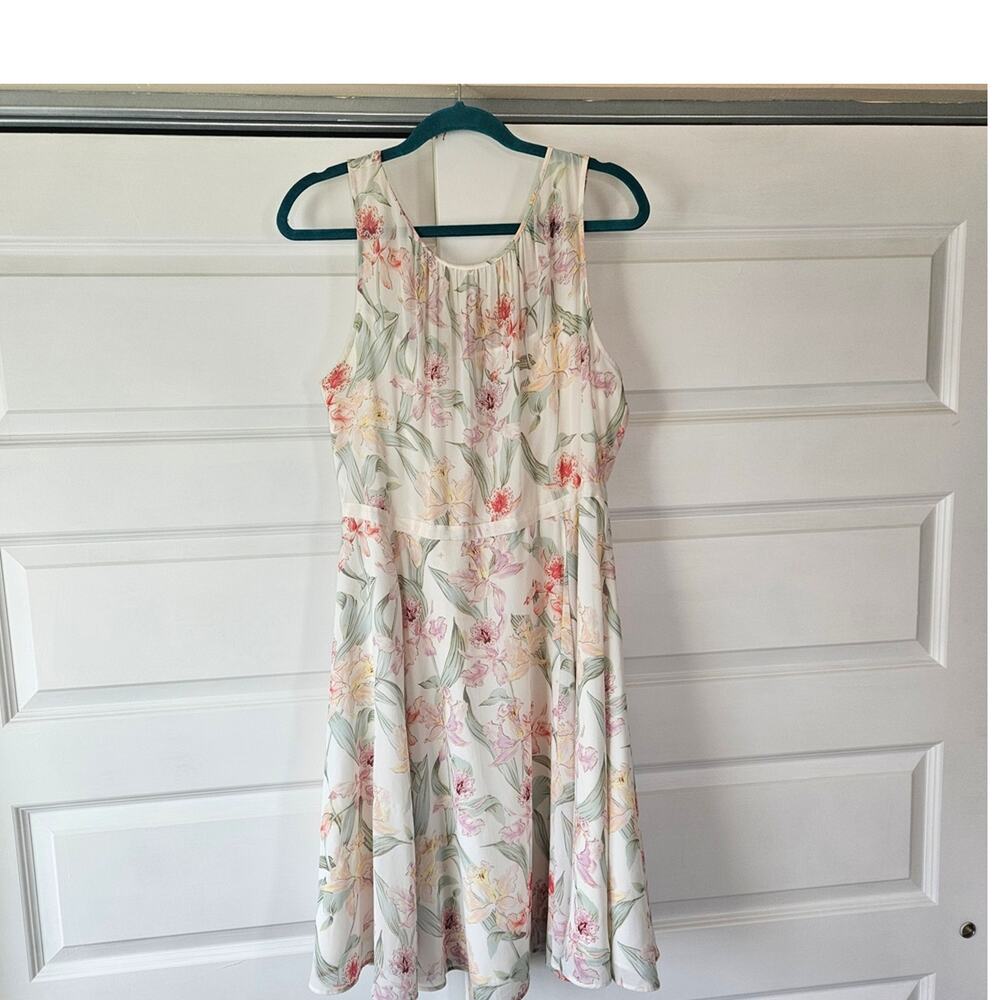 Ann Taylor Factory Floral Sleeveless A-Line Dress with Grosgrain Ribbon Size 16